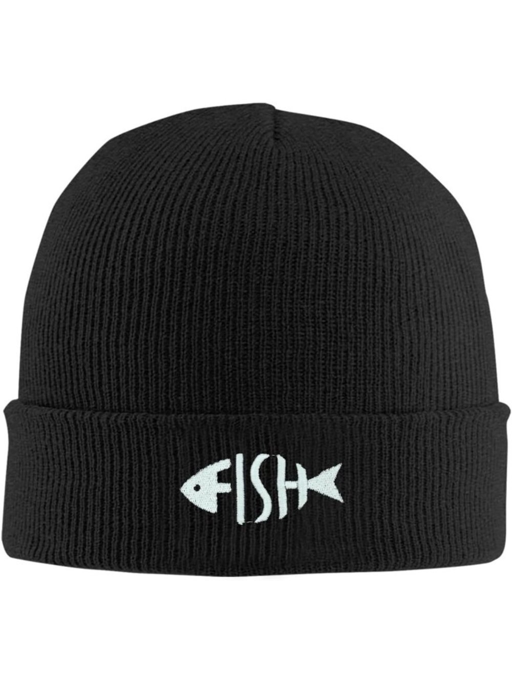 Unisax Black Fish Embroidery Beanie Halloween Winter Warm Knit Cuffed Skull Cap